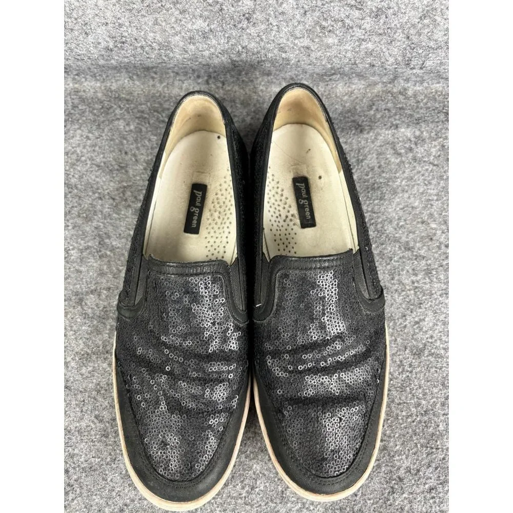 Paul Green Shoes Womens Size 6 Black Leather‎ Sequin Slip On Casual Sneakers